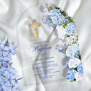 Blue Hydrangea Arch Baptism Acrylic Invitations