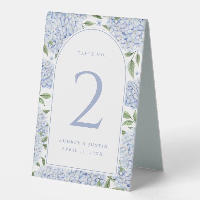 Blue Hydrangea Arch Border Table Number Plastic (Front)
