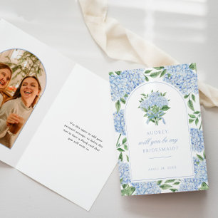 Blue Hydrangea Arch Proposal Card, Photo Inside Thank You Card
