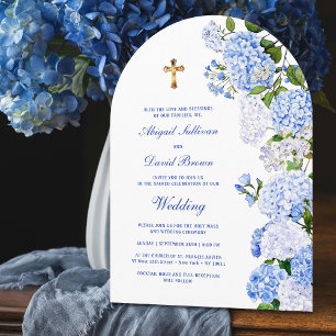 Blue Hydrangea Arch Religious Wedding Invitation