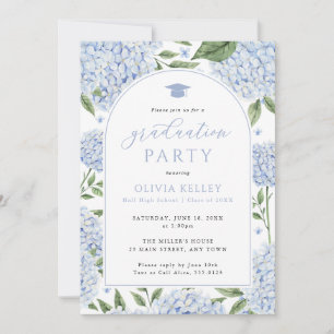 Blue Hydrangea Arched Photo Graduation Invitation