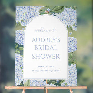 Blue Hydrangea Arched Welcome Sign, Flower Border Acrylic Sign
