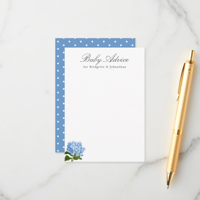 Blue Hydrangea Baby Advice Card (Front/Back In Situ)