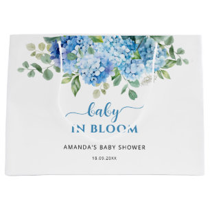 Blue Hydrangea Baby in Bloom Baby Shower Large Gift Bag