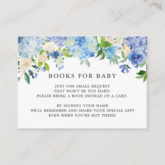 Blue Hydrangea Baby Shower Book Request Insert (Front)