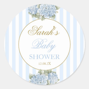 Blue Hydrangea Baby Shower Classic Round Sticker