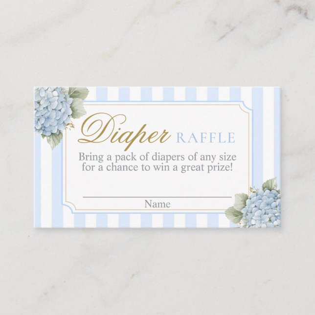 Blue Hydrangea Baby shower Diaper Raffle Card (Front)