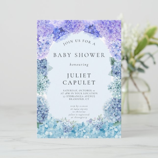 Blue Hydrangea Baby Shower Invitation (Standing Front)
