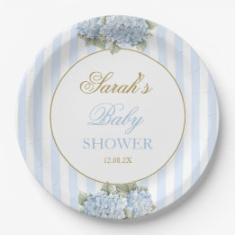 Blue Hydrangea Baby Shower Paper Plate