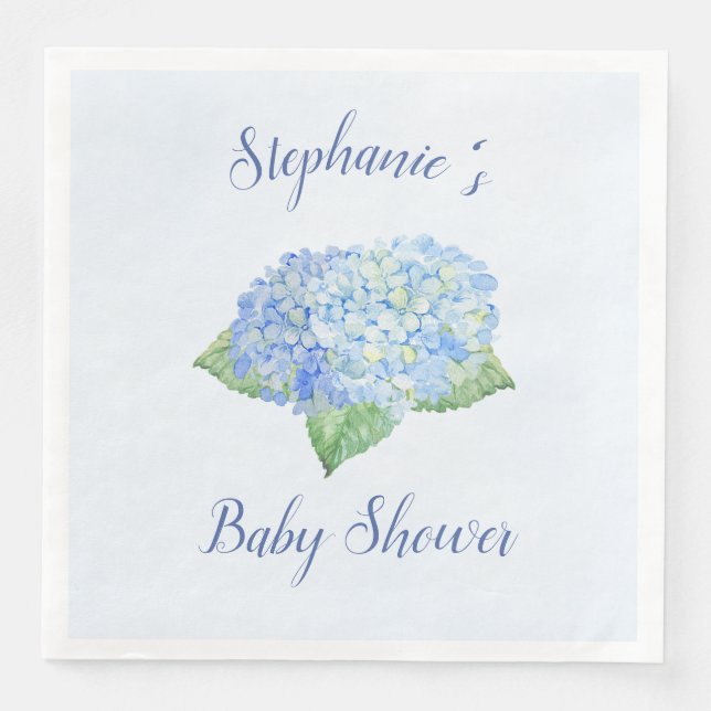 Blue Hydrangea Baby Shower Personalised Napkin (Front)