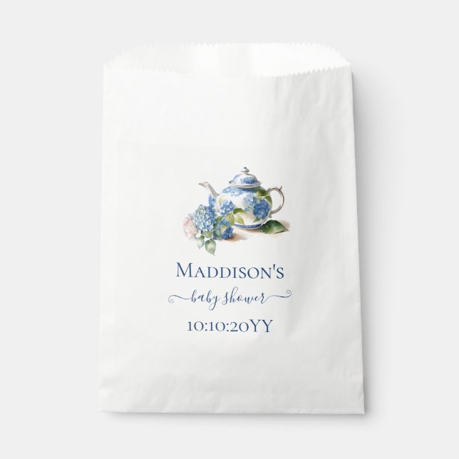  Blue Hydrangea Baby Shower Tea Party Favour Bags (Front)