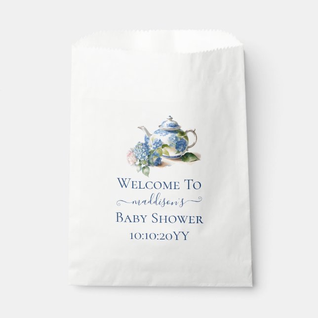  Blue Hydrangea Baby Shower Tea Party Favour Bags (Front)