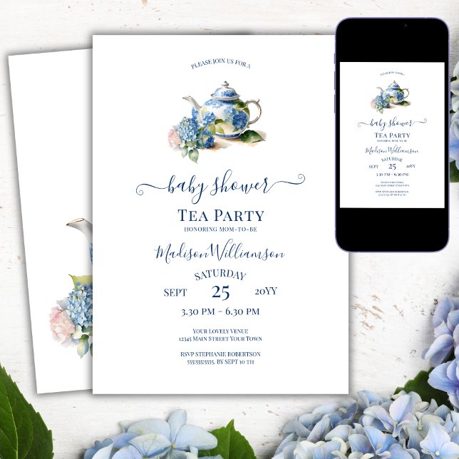 Blue Hydrangea Baby Shower Tea Party  Invitation (Creator Uploaded)