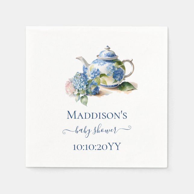  Blue Hydrangea Baby Shower Tea Party Napkin (Front)