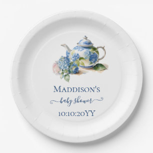 Blue Hydrangea Baby Shower Tea Party Paper Plate