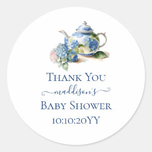 Blue Hydrangea Baby Shower Tea Party Thank You Classic Round Sticker