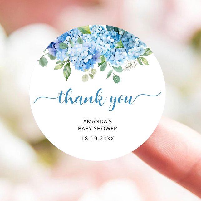 Blue Hydrangea Baby Shower Thank You Classic Round Sticker (Creator Uploaded)