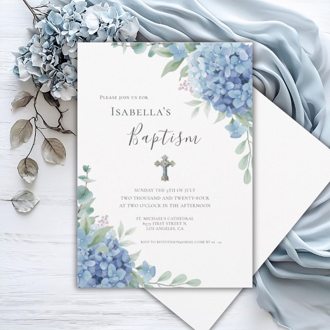 Blue Hydrangea Baptism Religious  Invitation (Creator Uploaded)