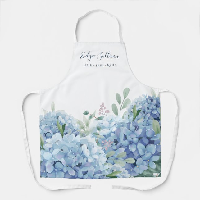 Blue hydrangea beauty professional apron (Front)