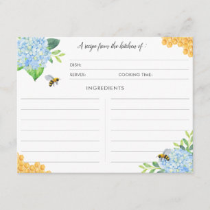 Blue Hydrangea Bee Botanical Recipe Cards