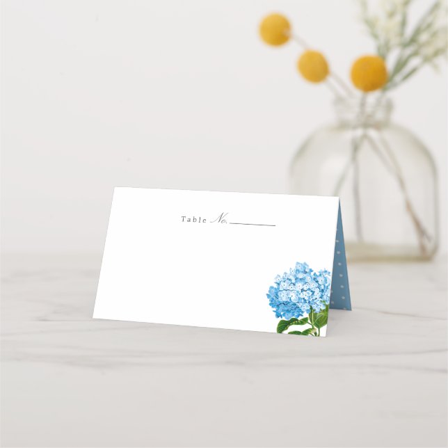 Blue Hydrangea Blank Place Card (Front)