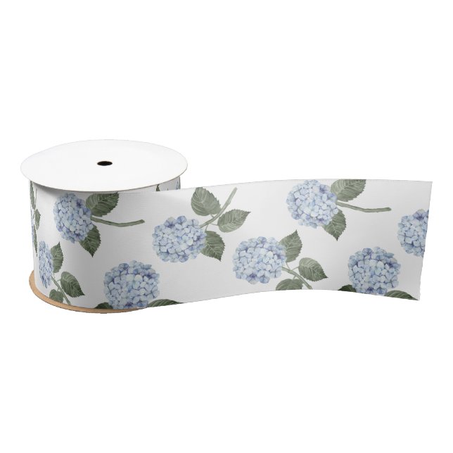 Blue Hydrangea Bloom Floral  Satin Ribbon (Spool)