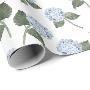Blue Hydrangea Bloom Floral  Wrapping Paper