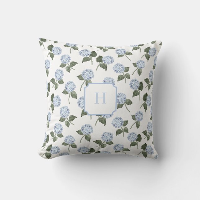 Blue Hydrangea Bloom Monogram   Cushion (Front)