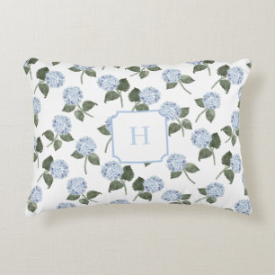 Blue Hydrangea Bloom Monogram Decorative Cushion