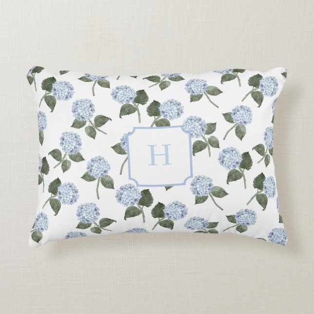 Blue Hydrangea Bloom Monogram   Decorative Cushion (Front)