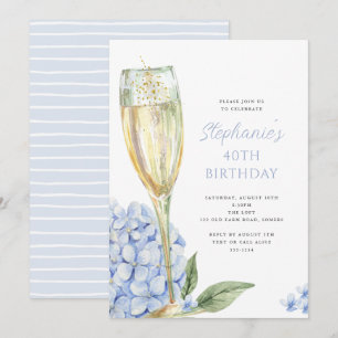Blue Hydrangea Blooms Birthday Party Invitation