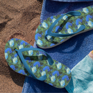 Blue Hydrangea Blooms Floral Pattern Flip Flops