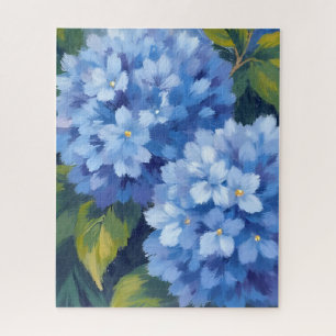 Blue Hydrangea Blooms   Flower Watercolor Painting Jigsaw Puzzle