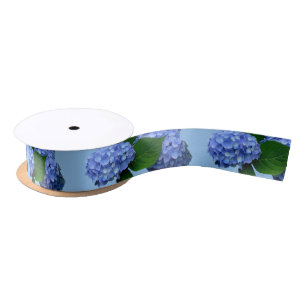 Blue Hydrangea Blooms Greenery Satin Ribbon