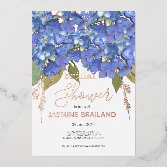 Blue Hydrangea Blooms Personalised Bridal Shower (Front)