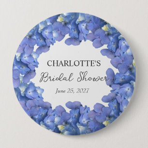 Blue Hydrangea Blooms Personalised Bridal Shower 10 Cm Round Badge