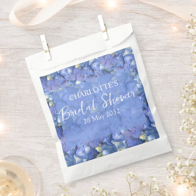 Blue Hydrangea Blooms Personalised Bridal Shower Favour Bags (Clipped)