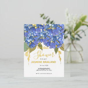 Blue Hydrangea Blooms Personalised Bridal Shower Foil Invitation Postcard