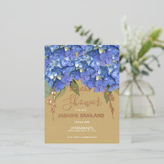 Blue Hydrangea Blooms Personalized Bridal Shower Foil Invitation Postcard