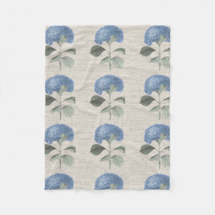 Blue Hydrangea Blossom on Antique Calligraphy Fleece Blanket