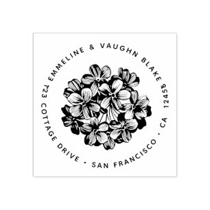 Blue Hydrangea Blossom Return Address Botanical Rubber Stamp