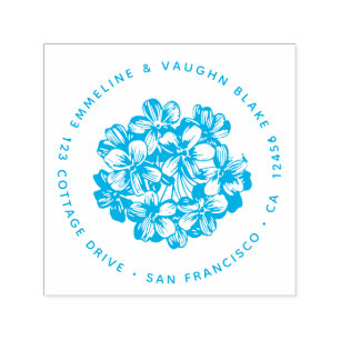 Blue Hydrangea Blossom Return Address Botanical Self-inking Stamp