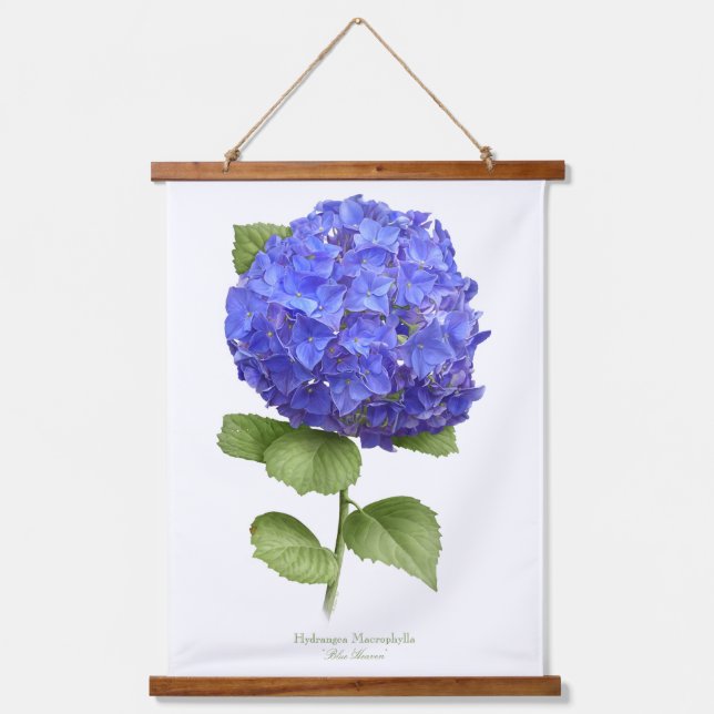 Blue Hydrangea "Blue Heaven" Floral Botanical Art Hanging Tapestry (Front)