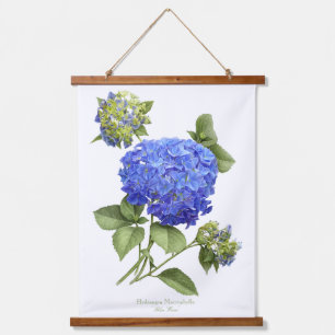 Blue Hydrangea "Blue Wave" Floral Botanical Art Hanging Tapestry