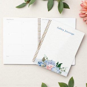 Blue Hydrangea & Blush Floral Personalised Planner