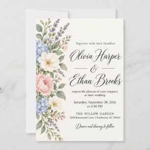 Blue Hydrangea Blush Floral Wedding Invitation