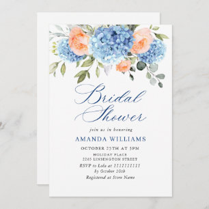 Blue Hydrangea Blush Pink Roses BRIDAL SHOWER Invitation