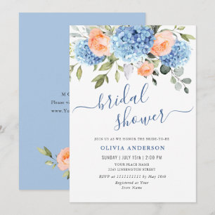 Blue Hydrangea Blush Pink Roses BRIDAL SHOWER Invitation