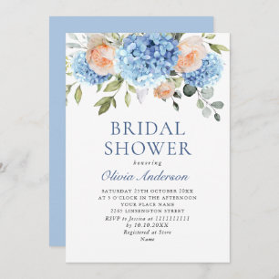Blue Hydrangea Blush Pink Roses BRIDAL SHOWER Invitation
