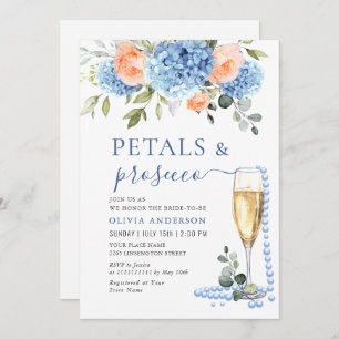 Blue Hydrangea Blush Pink Roses Pearls & Prosecco Invitation